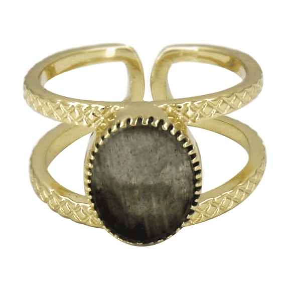 Maya Textured Adjustable 18k Gold-Plated Ring With Oval Labradorite Stone