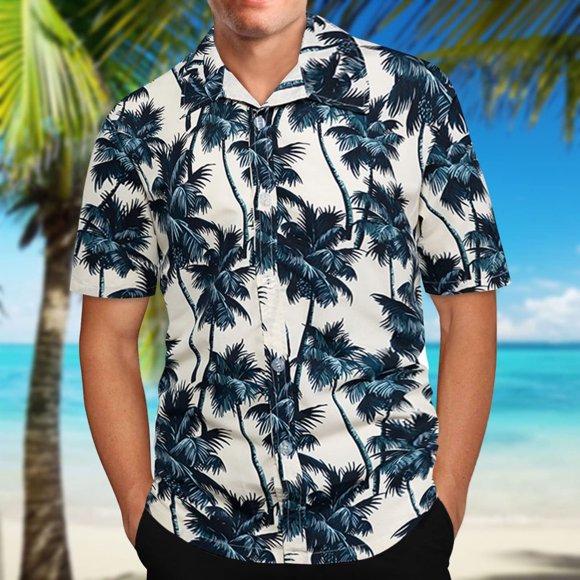 Aqestyerly Men's Hawaiian Shirt Lapel Short Sleeve Tropical Print Casual Vacation Beach Summer Top HWRETIE