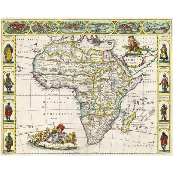 Map of Africa In The 17th Century. Nova Africa Descriptio Published In Amsterdam In 1660S By Dutch Cartographer Frederik De Wit Poster Print - 32 x 26 - Large