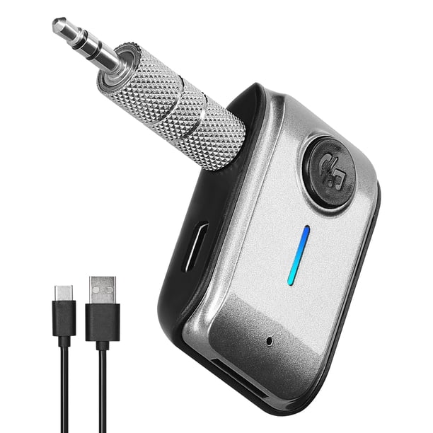 Transceptor de audio inalámbrico Receptor BT para automóvil Adaptador para automóvil AUX BT de 3,5 mm Receptor de audio inalámbrico Soporte para micrófono incorporado Entrada para tarjeta TF Llamadas