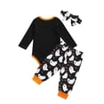 thumbnail image 3 of Newborn Baby Girls My 1 st Halloween Outfits Boo Long Sleeve Romper Tops Long Pants with Headband, 3 of 6