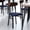 Walnut Wood Back/Blue Vinyl Seat, variant on Emma + Oliver Set of Two Industrial Dining Chairs with Black Steel Frame, Gray Padded Vinyl Seat and Walnut Finished Wood Backrest
