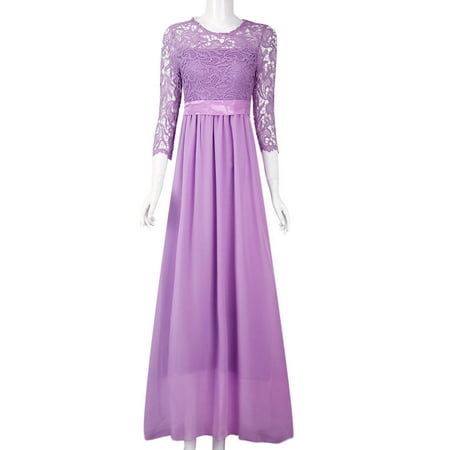 - Evening Gowns for Women Lace Long Maxi Formal Wedding Bridesmaid Cocktail Party Prom Ball Gown Half 1/2 Sleeve Dress
