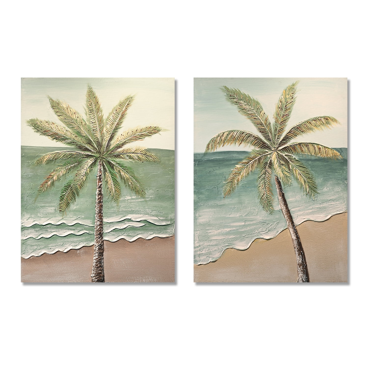 Euroco Seaside Palm Tree Wall Art Set of 2, 24x32 in Tropical Beach Canvas Painting,Hand-Painted Textured Tropical Decor for Living Room Bedroom