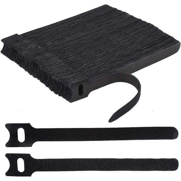 Black Adjustable Reusable Cable Ties Straps, Hook and Loop Cable Straps Cable Ties, Loop Long Cable Straps Ties(100 PCS)