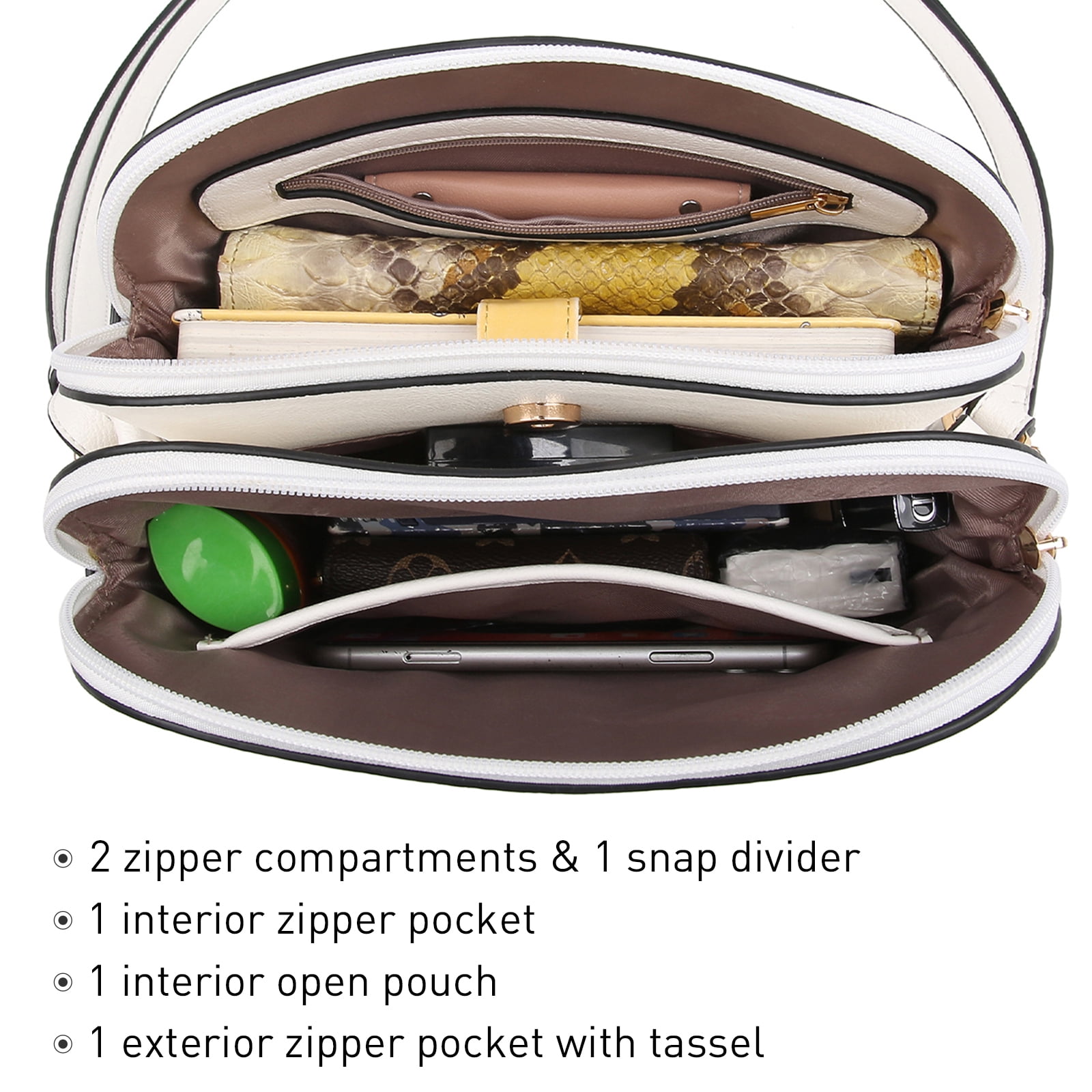 Dasein Women Tassel Zipper Pocket Crossbody Bag Shoulder Purse Fashion Travel Bag with Multi Pockets