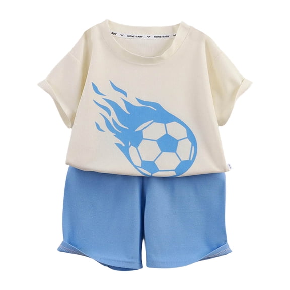 Quealent Toddler Baby Boy Soccer Summer Outfit 2-Piece Set - T Shirt Tees Elastic Shorts Set Summer Clothes (Blue, 7-8 Years)
