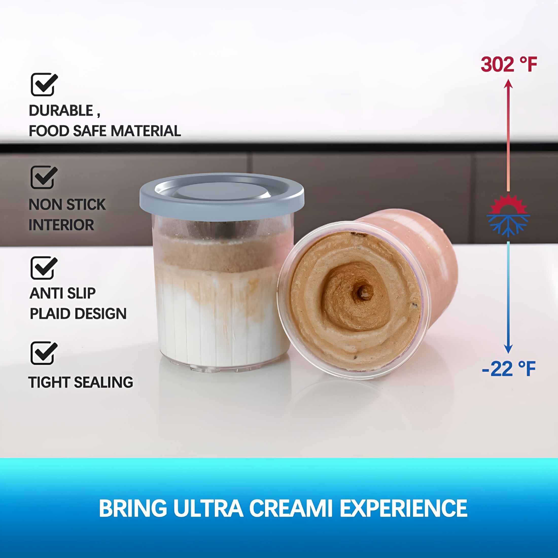 ACDANC 2026 New 24Oz Containers Replacement for Ice Cream Makers 4 Pack,Compatible with 11-In-1 Ice Cream Makers,Extra Pint Containers,Xl Family Size Cups,Dishwasher Safe,Leak Proof