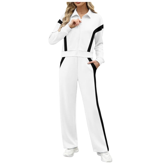 vigerkar Lounge Sets for Women Sweatsuit 2 Piece Outfits Sweatshirt Wide Leg Sweatpant Tracksuit Matching Set (White, S)