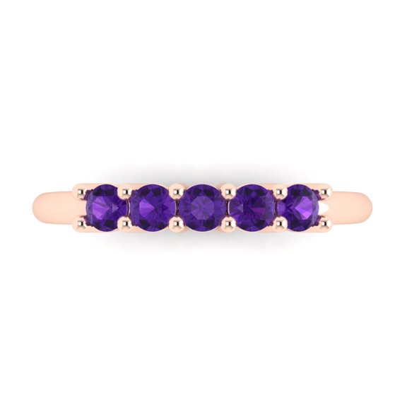 0.4 ct Brilliant Round Cut Natural Amethyst 18K Rose Gold Stackable Band SZ 3.5