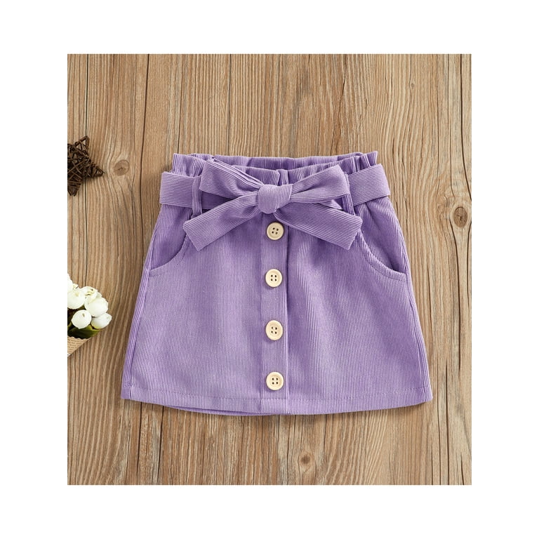 Qtinghua Toddler Baby Girls Skirts Solid Single Breasted Bowknot Knee Length Skirts with Pocket Purple 2 3 Years Walmart