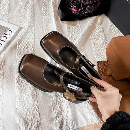 

Spring French retro Mary Jane shoes chunky heel square toe single-layer shoes black jk small shoes high heels women‘s small shoes