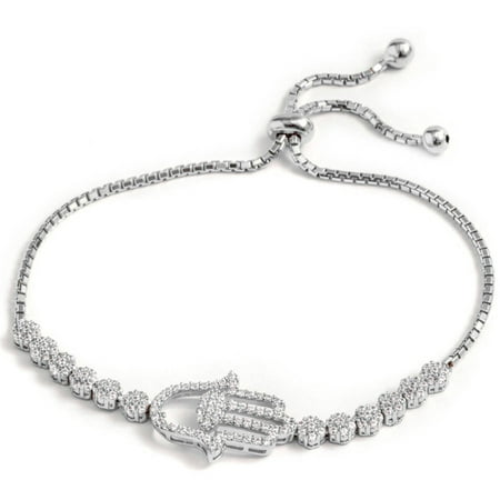 Pori Jewelers CZ Sterling Silver Hamsa Friendship Bolo Adjustable Bracelet