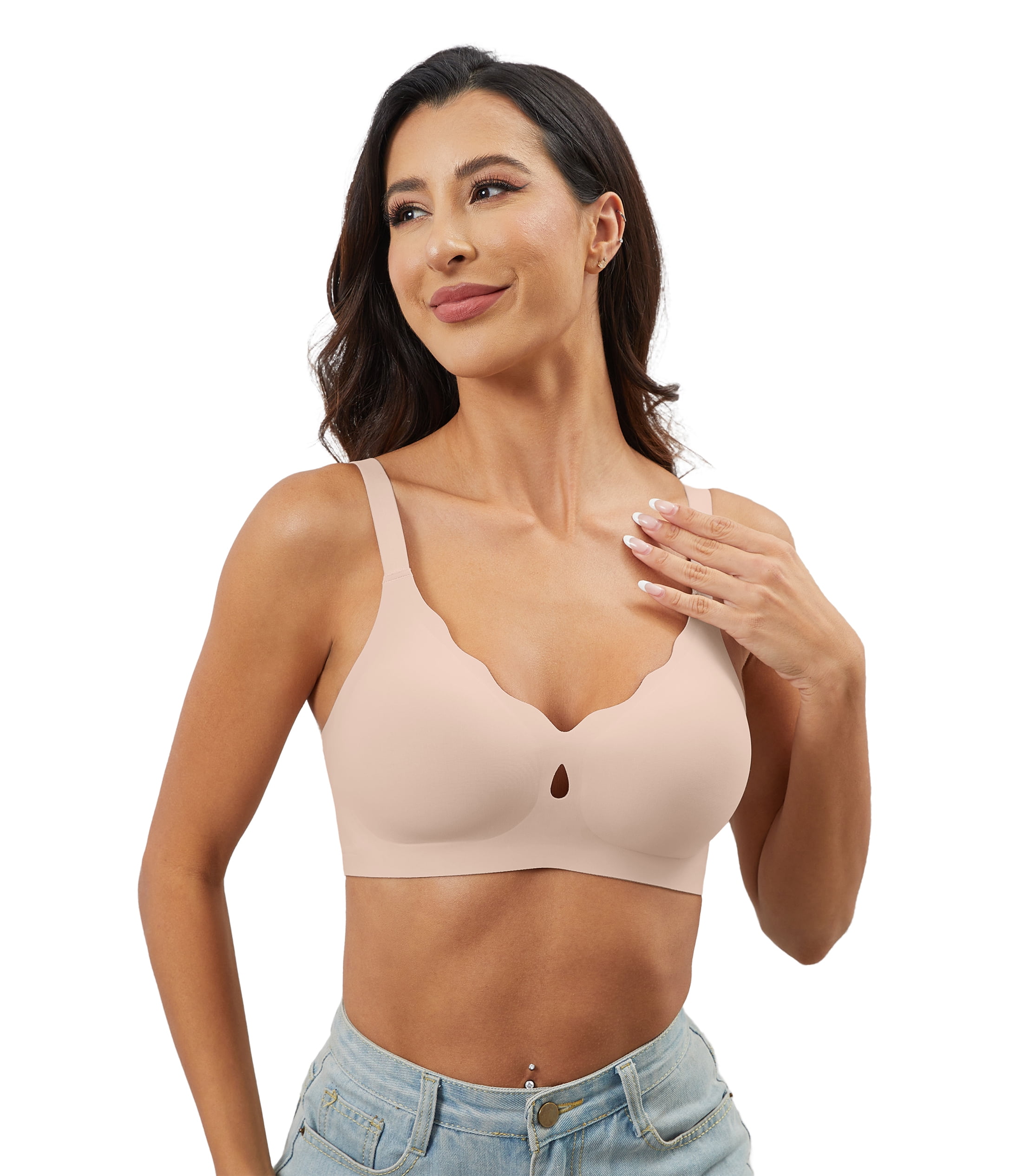 Qylux Wireless Bras for Women No Underwire Push Up Bras Seamless Full Coverage Comfort Lift Support Soft Everyday bra,Oatmilk