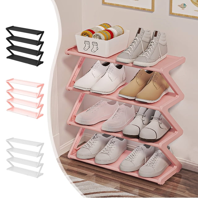 Sentmoon Stackable Shoe Rack Shoe Rack Wood 4-layer Shoe Rack Independent Shoe Cabinet with Thickened Steel Pipe Multi-functional Entrance Shoe Cabinet Corridor Shoe Cabinet