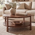 thumbnail image 6 of Dayalane 34.5" Mid-Century Modern Round Coffee Table Shelf, 2-Tier Center Table with Solid Wood Frame, Farmhouse Circle Coffee Table for Living Room Office, Walnut Brown, 6 of 11