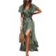 thumbnail image 1 of Vestido de mujer con escote en V, manga corta, vestido cruzado alto bajo, vestidos casuales, 1 of 5