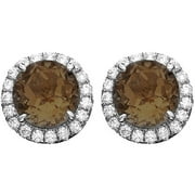 5th & Main Platinum-Plated Sterling Silver Round-Cut Smokey Topaz Pave CZ Earrings