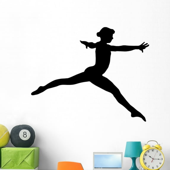 Black Gymnastics Silhouette Leap Wall Decal by Wallmonkeys Peel and Stick Graphic (48 in W x 38 in H) WM69445
