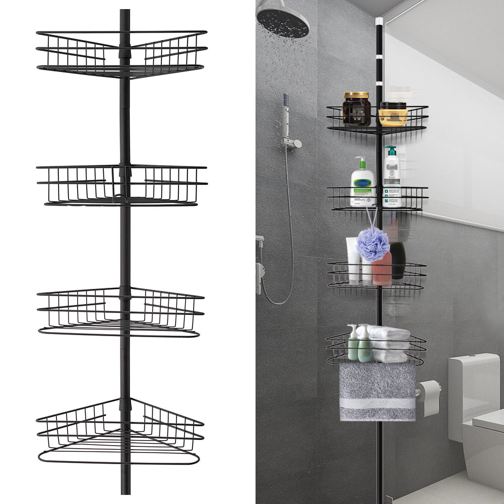 Shower Storage Rack Holder Practical Pole Organizer Black Shower Shampoo  Tray Single Tier Bath Shelves With