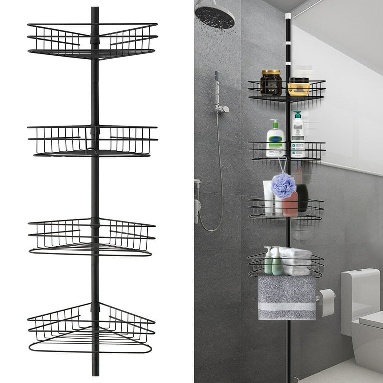 4 Tier Bathroom Corner Shower Caddy Tension Pole Rust Proof Telescopic Rod  Storage Rack Organizer Corner Shower Organizer - AliExpress