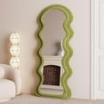 thumbnail image 3 of BOJOY Full Length Mirror, 63" x 24" Wall Mirror, Flannel Wrapped Wooden Frame Floor Mirror, Irregular Wavy Mirror Hanging or Leaning Against Wall for Cloakroom/Bedroom/Living Room - Green, 3 of 5