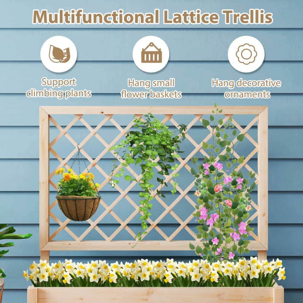Demifill Raised Garden Bed with Lattice Trellis-L, Wooden Elevated Planter Box for Outdoor as Garden, Backyard, Porch, Brown