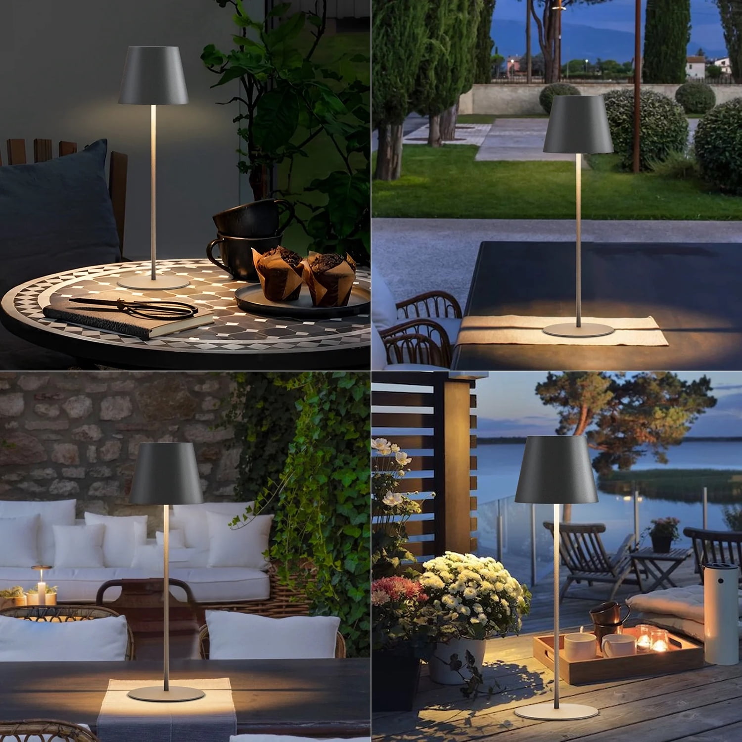 Postlucky 2 Pack 15" Cordless Table Lamp with LED, Touch Control, Dimmer, Plastic Shade, Metal Base, Matte Black