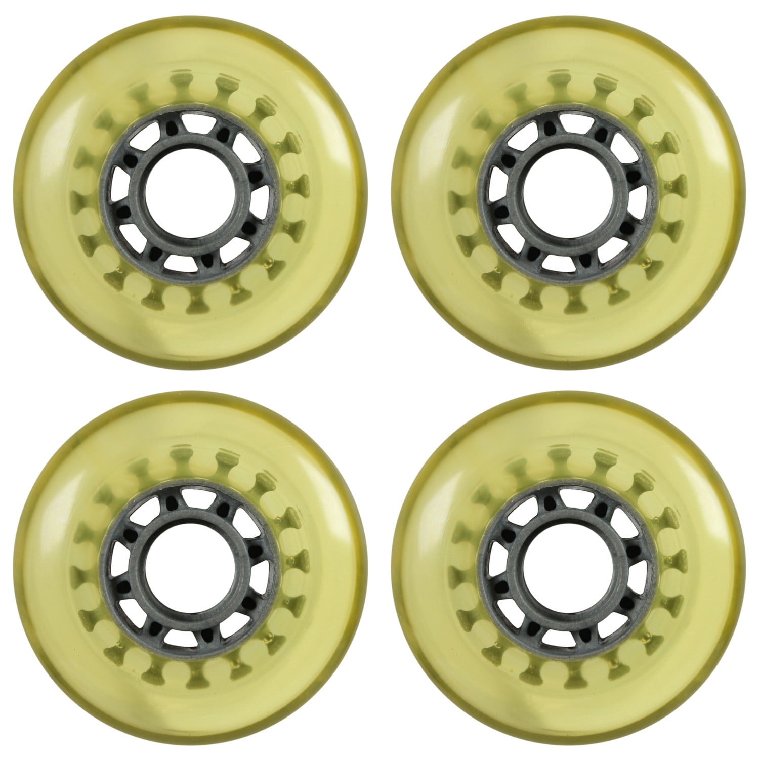 Inline Skate Replacement Wheels Grey/Yellowed 76mm 78A 8Spoke 4 Pack