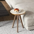 thumbnail image 6 of Round Nesting Set of 3, Modern Woodgrain Look with Black Base for Living Room Coffee Tables or Nightstands - Side End Table (White Marble Design - Gold Side, Round-Wood Leg), 6 of 16