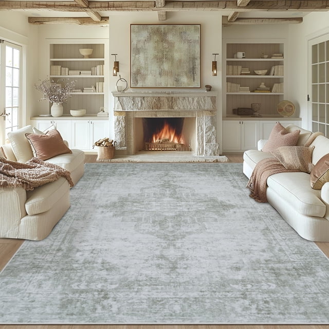 Alfombra Yidanamy, tamaño grande, vintage, para sala de estar, 9 x 12 pies, gris y marfil