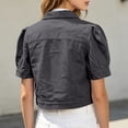 thumbnail image 5 of Miaoju Women's Summer Short Sleeve Crop Denim Trucker Jacket Jean Coat Tops, Grey XXL, 5 of 7
