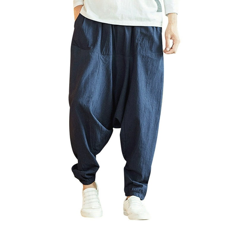 Sweatpants Women Men's Casual Fashion Loose Pure Color Hop Style Cotton And  Linen Length Pant Pants for Women Navy XXXL