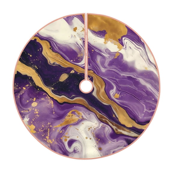 Xecao Purple Gold Marble Swirls Pattern Christmas Tree Skirt Holiday Part Decorations for Christmas Tree, Farmhouse Christmas Decor Xmas Holiday Home Party Decorations-36"
