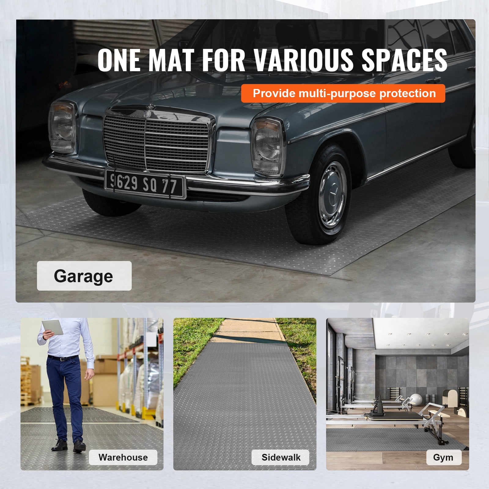VEVOR Garage Floor Mat Garage Flooring Roll 4.9x19ft Anti-Slip Grey PVC Vinyl