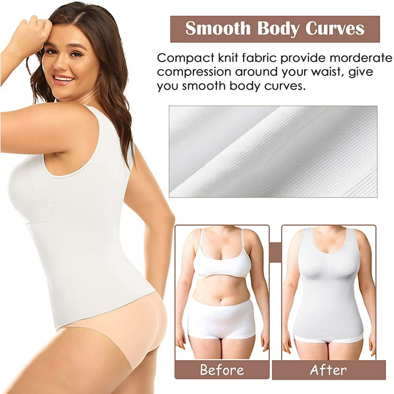 VASLANDA Women's Cami Shaper with Built in Bra Tummy Control Smoothing  Camisole Tank Top Underskirts Shapewear Body Shaper