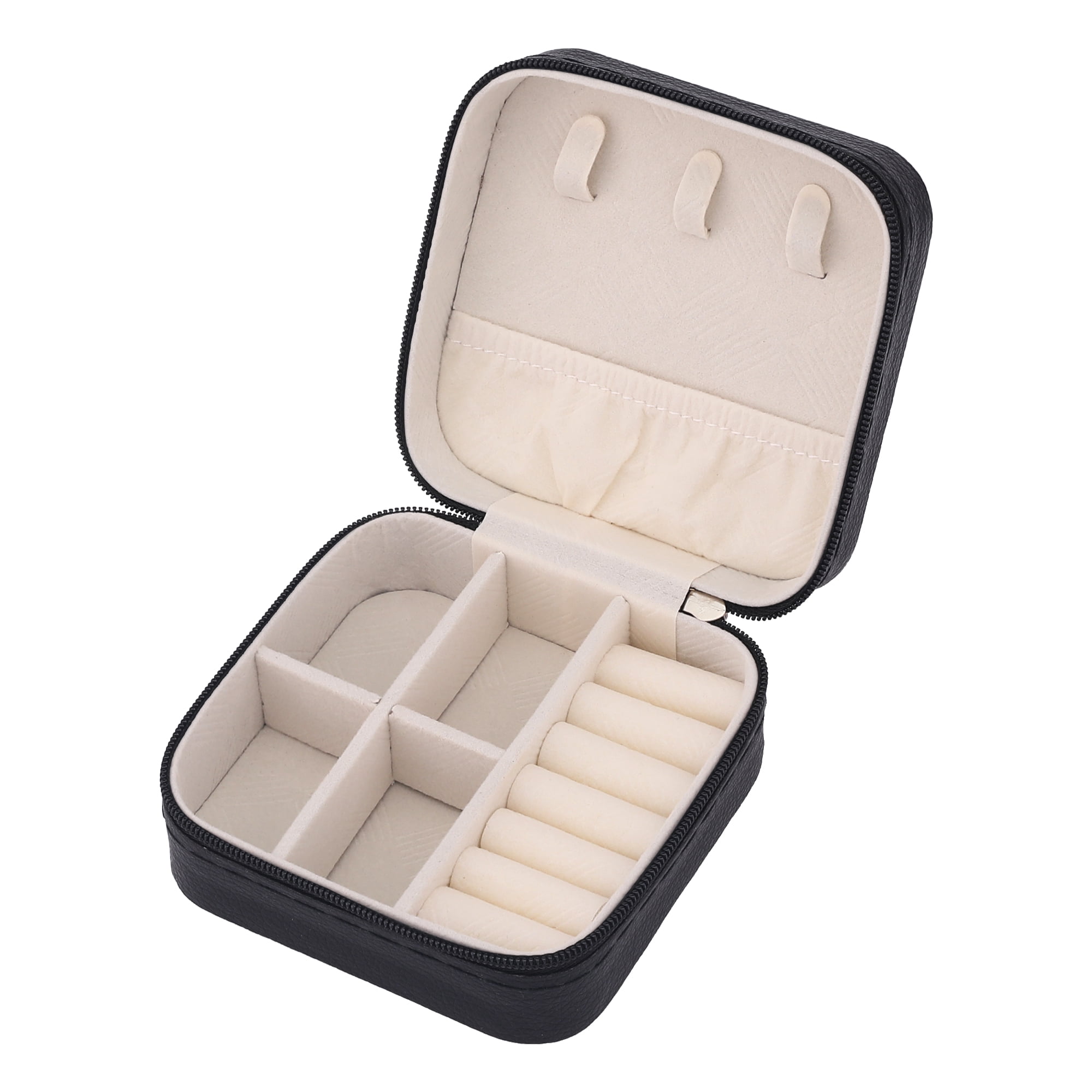 Unique Bargains Portable Mini PU Leather Organizer Storage Holder Jewelry Box Black