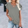 thumbnail image 4 of Women’s Petal Sleeve Tops Fashion Crossover Strappy Loose T-Shirt Summer V-Neck Pullover Tee,Gray,3XL, 4 of 7