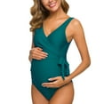 thumbnail image 2 of Ecavus Maternity Swimsuit One Piece V Neck Bowknot Swimwear Peacock Blue XL, 2 of 6