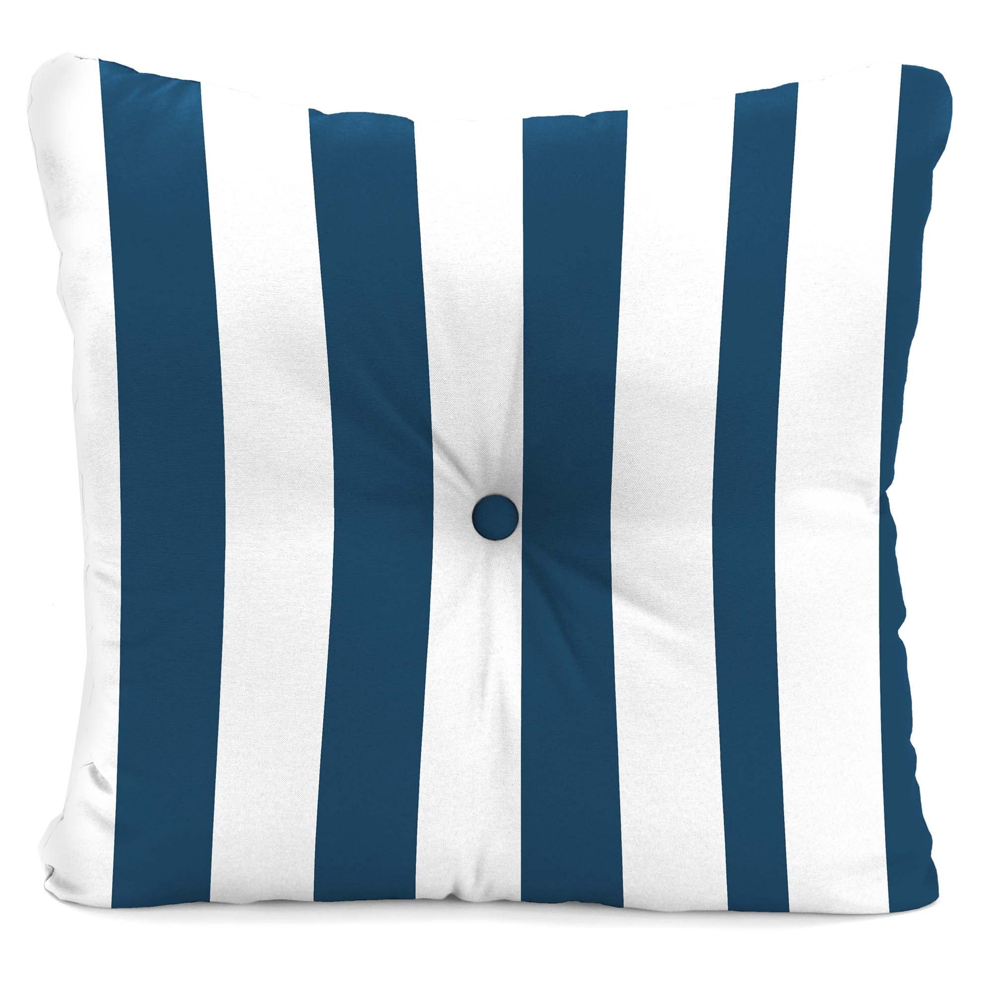 Jordan Manufacturing 23.5" x 24" Awning Navy Stripe Square Tufted Outdoor Deep Seat Chair Back Cushion with Fabric Button