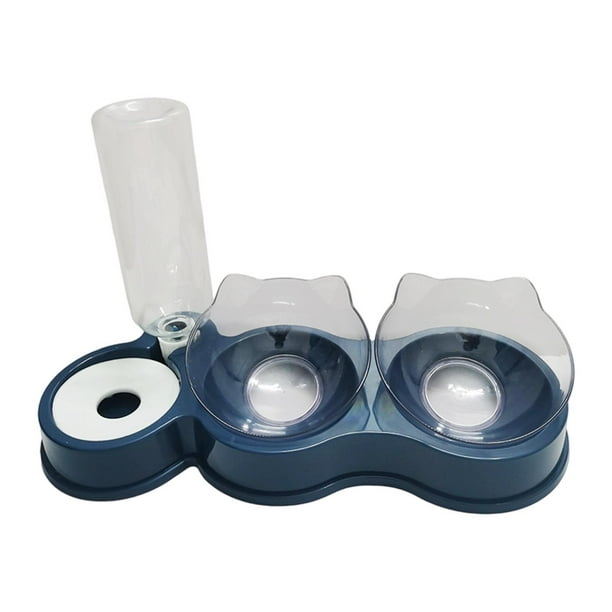 Cuencos dobles para gatos, juego de comederos y bebederos para mascotas, 3 en 1, inclinados 15 degree con dispensador de agua, comedero elevado para perros Azul oscuro