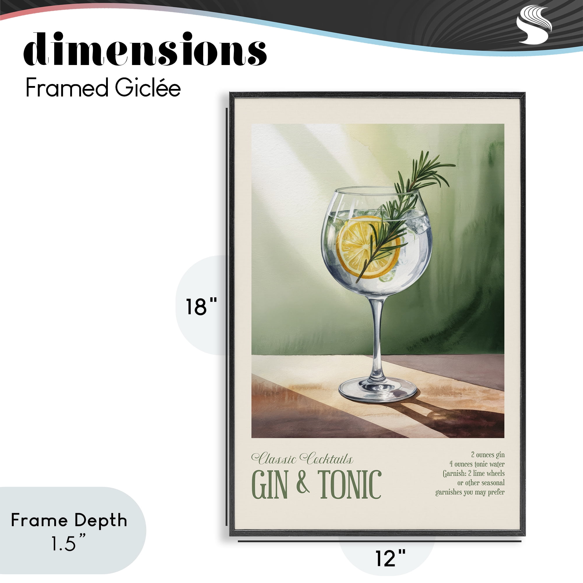 Stupell Industries Gin & Tonic Sun Rays Black Framed Giclee Art, design by Andreas Magnusson