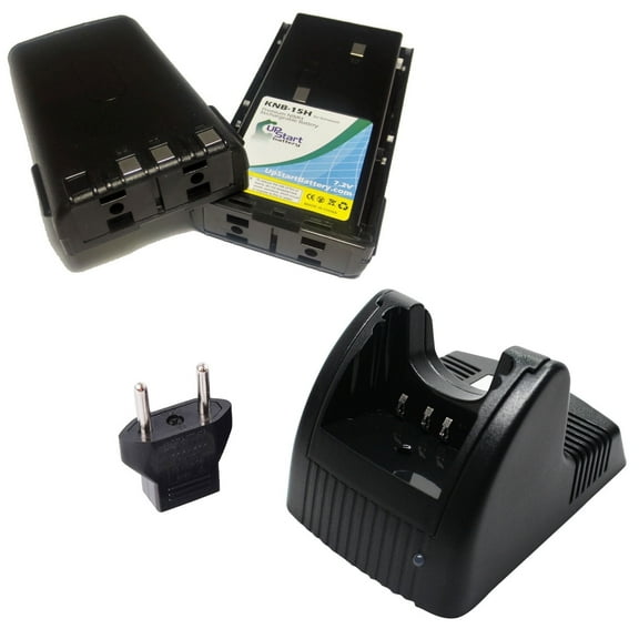 2x Pack - KNB-15H Battery   Charger with EU Adapter for Kenwood KNB-15A, TK-3107, TK-2107, TK-3101, TK-270, TK-278, TK-270G, TK-272G, KNB-14 (1800mAh, 7.2V NI-MH)