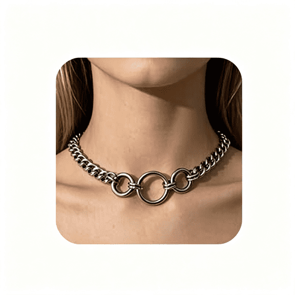DESIGNICE Stainless Steel O Ring Choker Necklace for Women Men Chunky Cuban Chain Collar Punk Statement Jewelry Gift for Edgy Streetwear&Aesthetic Outfits O Ring Necklace