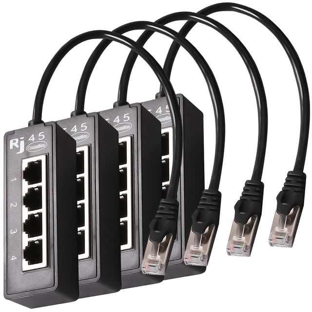 Divisor de Red Ethernet NetDivisor 4Pzas Divisor RJ45 1-4 Hasta 100Mbps Interior Negro Plástico y Metal.