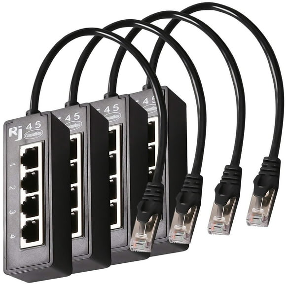 Divisor de Red Ethernet NetDivisor 4Pzas Divisor RJ45 1-4 Hasta 100Mbps Interior Negro Plástico y Metal.
