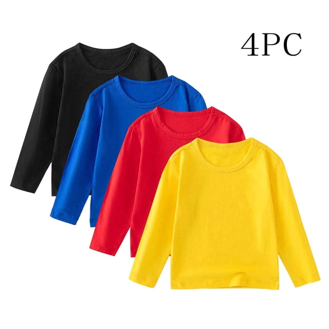 Cowsor Unisex Kids Solid Cotton Thin Pullover 4PC Sweatshirt T-Shirt Toddler Baby Crewneck Long Sleeve Tshirts Tops Blouse
