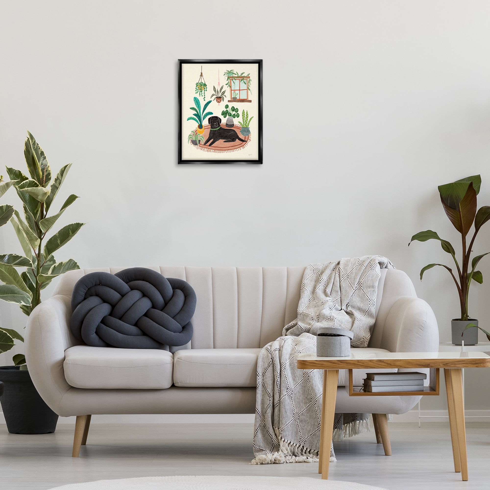 Stupell Industries Fun Dog & House Plants Animals & Insects Painting Black Floater Framed Canvas Art Print Wall Art, 17 x 21