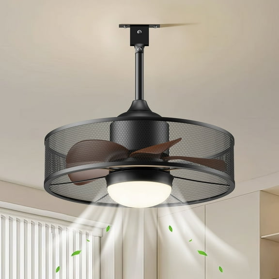 19.1" Ceiling Fan with Light Remote Control, Black Modern Waterproof Pendant Light Gazebo Fan for Outside Porch Patios