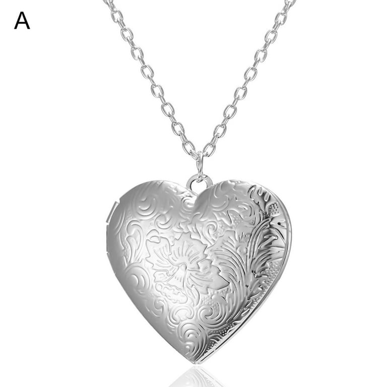Couple Necklace Carved Design Metal Chain Gift Heart shaped Photo Frame Pendant Necklace Jewelry Accessories